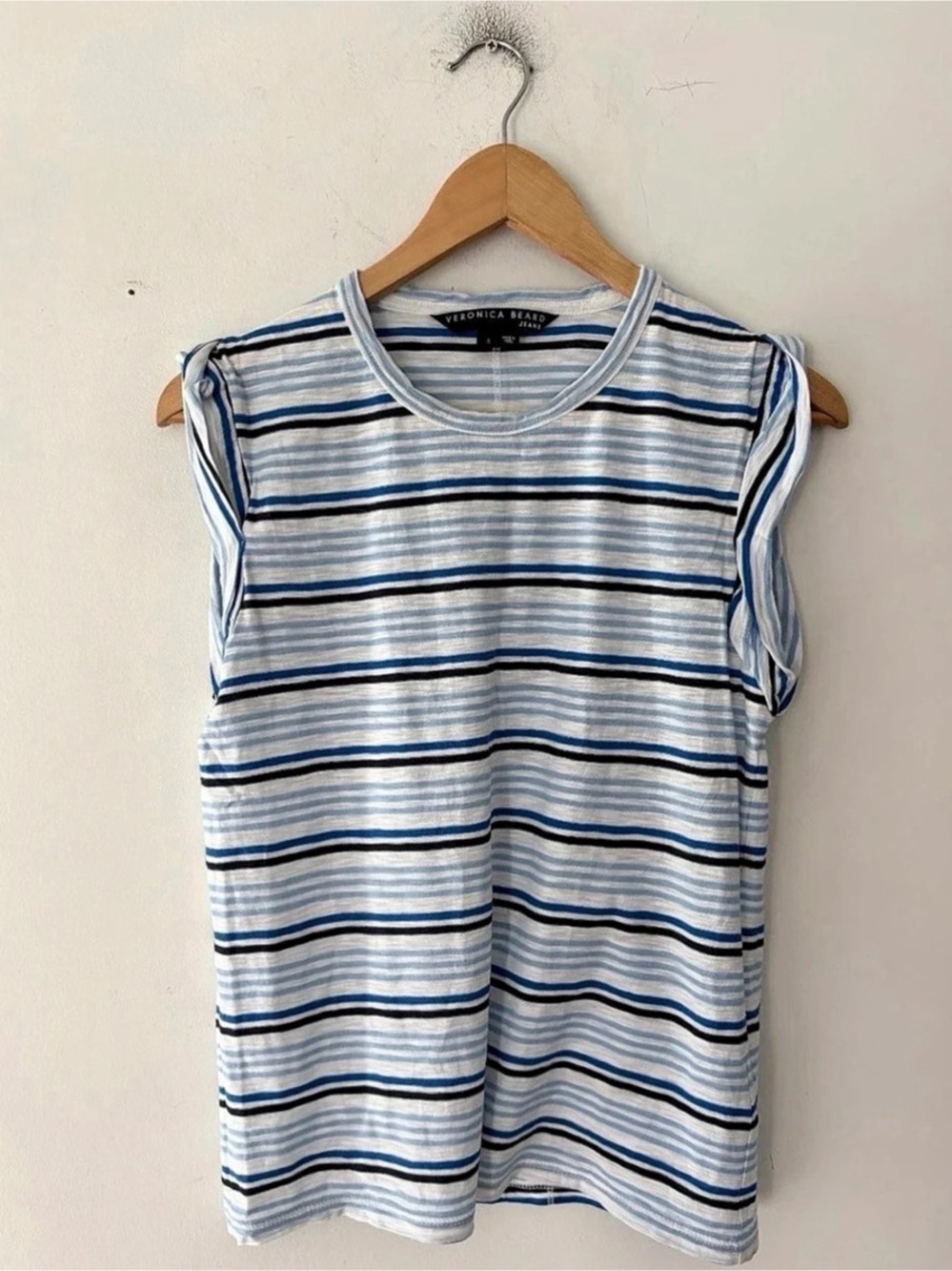 Veronica Beard Dree Striped Muscle Tee Blue & White Small